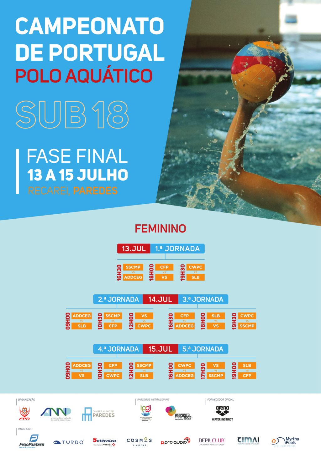 Campeonato Feminino de Sub 18 de Polo Aquático na Piscina Rota dos Móveis de 13 a 15 de julho 