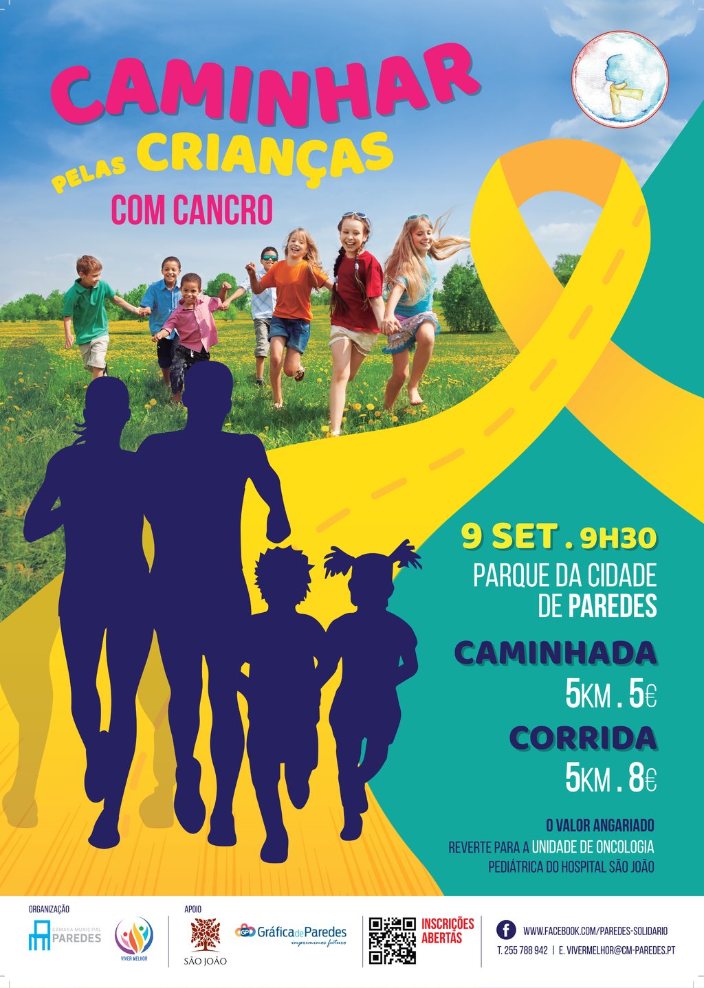 Caminhada solidária pelas crianças com cancro dia 9 de setembro no Parque da Cidade de Paredes 