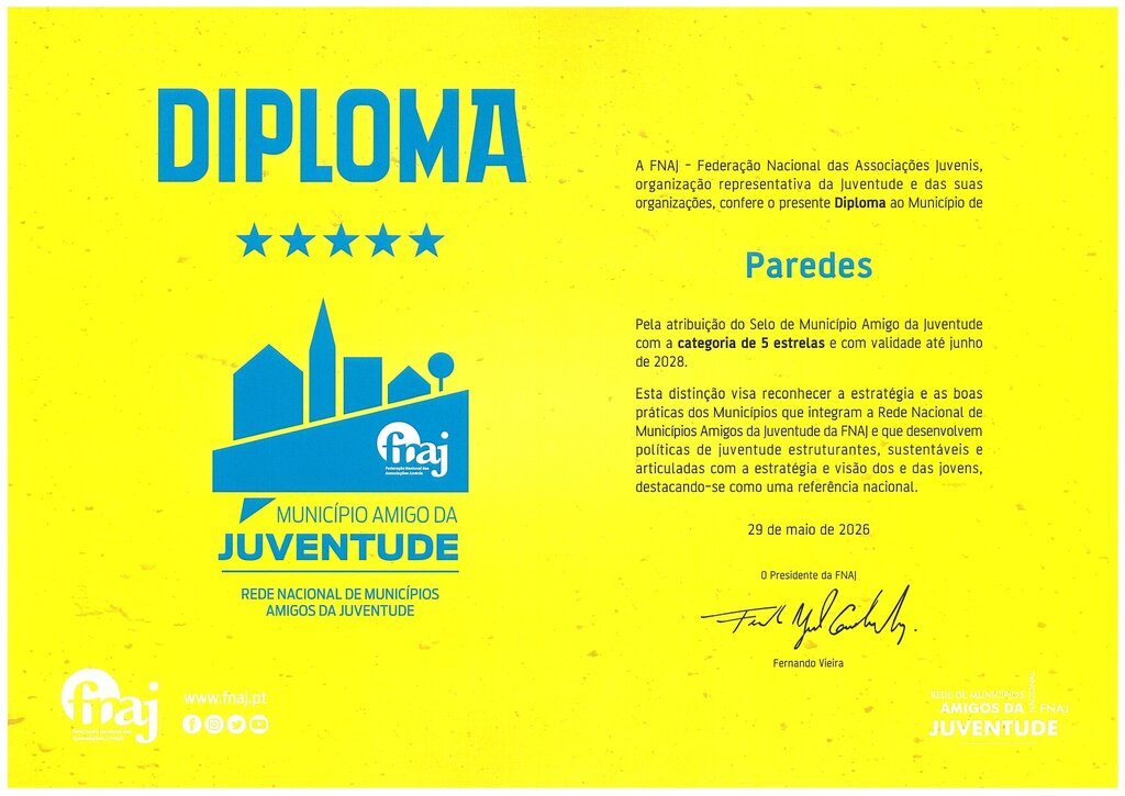 Diploma do Selo de Município Amigo da Juventude